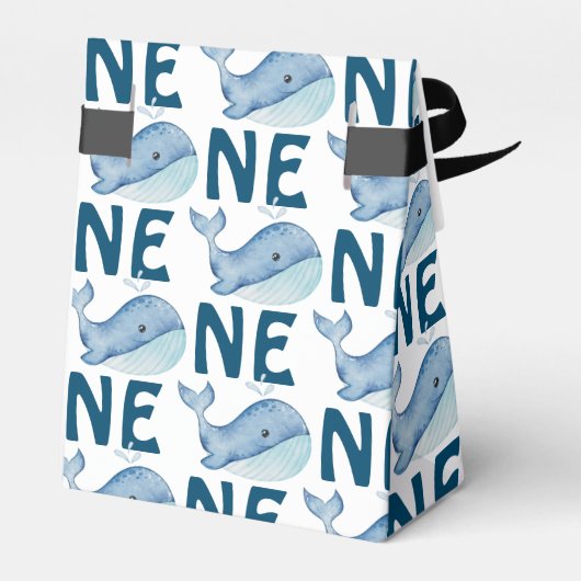Een 1e Verjaardag Waterverf Walvis Pattern Bedankdoosjes (Achterkant)