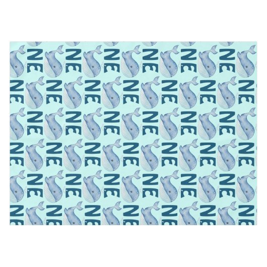 Een 1e Verjaardag Waterverf Walvis Pattern Tafelkleed (Voorkant (Horizontaal))