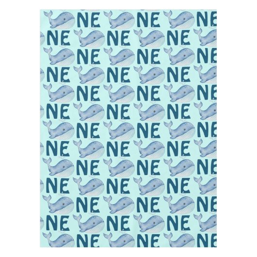 Een 1e Verjaardag Waterverf Walvis Pattern Tafelkleed (Voorkant)