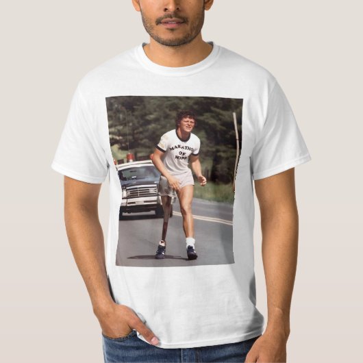 "Een 21-jarige Canadese Terry Fox begon met een T-shirt (Voorkant)