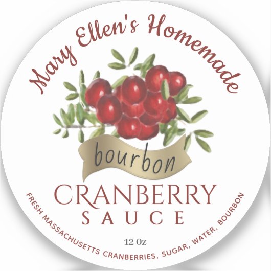 Eén 2" gouden banner Bourbon cranberry saus label (Voorkant)