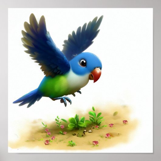 Een 3D-Afbeelding van een blauwgekroonde hangende  Poster (Voorkant)