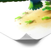 Een 3D-Afbeelding van een blauwgekroonde hangende  Poster (Hoek)