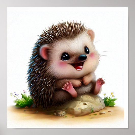 Een 3D-gerenderd Waterverf schilderij van een egel Poster (Voorkant)