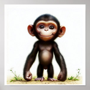 Een 3D gerenderde aquarel afbeelding van een chimp Poster