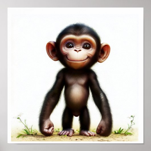 Een 3D gerenderde aquarel afbeelding van een chimp Poster (Voorkant)