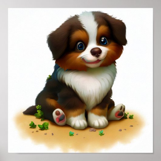 Een 3D-schilderij van een Australische herder Poster (Voorkant)