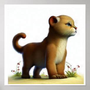 Een 3D-Waterverf Afbeelding van een jonge Cougar Poster