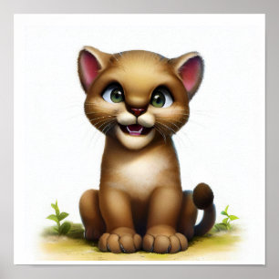 Een 3D-Waterverf Afbeelding van een jonge Cougar Poster