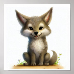 Een 3D-Waterverf Afbeelding van een jonge coyote Poster