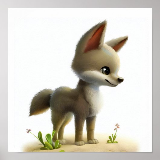 Een 3D-Waterverf Afbeelding van een jonge coyote Poster (Voorkant)