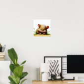Een 3D-Waterverf Afbeelding van een jonge slaapmui Poster (Thuiskantoor)