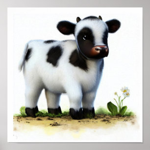 Een 3D Waterverf Afbeelding van een Young Holstein Poster
