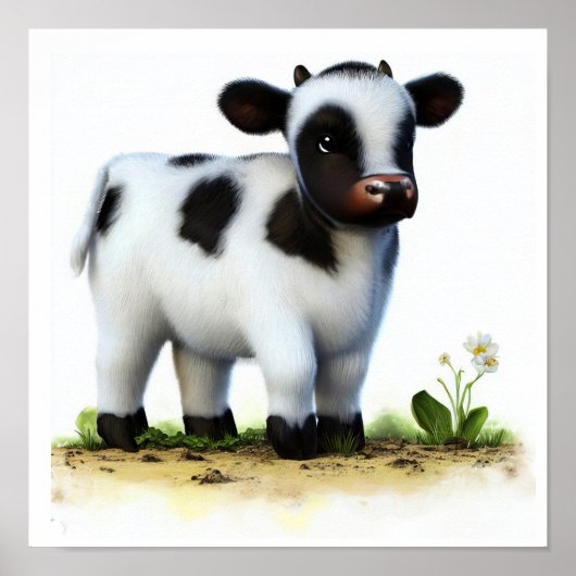 Een 3D Waterverf Afbeelding van een Young Holstein Poster (Voorkant)