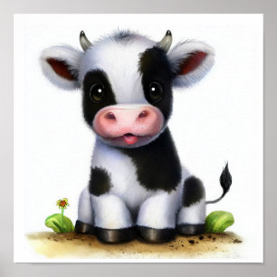 Een 3D Waterverf Afbeelding van een Young Holstein Poster