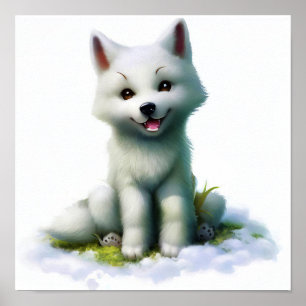 Een 3D-Waterverf schilderij van een Arctische Wolf Poster