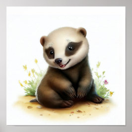 Een 3D-Waterverf schilderij van een Schattigee Hon Poster