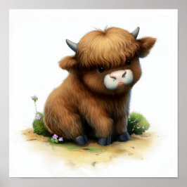 Een 3D-Waterverf schilderij van Highland Cattle Poster