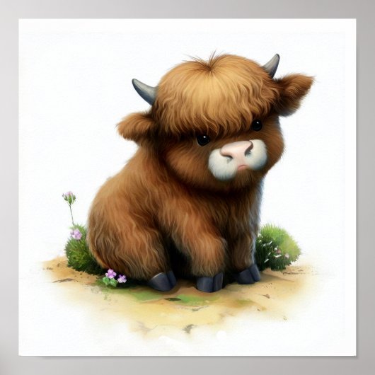 Een 3D-Waterverf schilderij van Highland Cattle Poster (Voorkant)