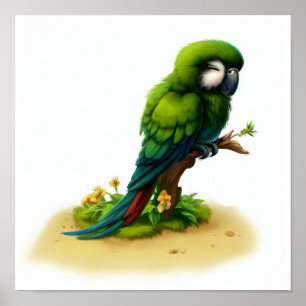 Een 3D-waterverfschilderij van een grote groene ar Poster