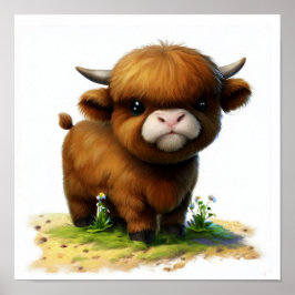 Een 3D-waterverfschilderij van Hooglanders Poster