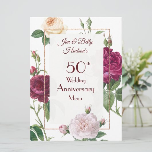 Een 50-jarig huwelijksjubileumfeest - Menu kaart (Staand voorkant)