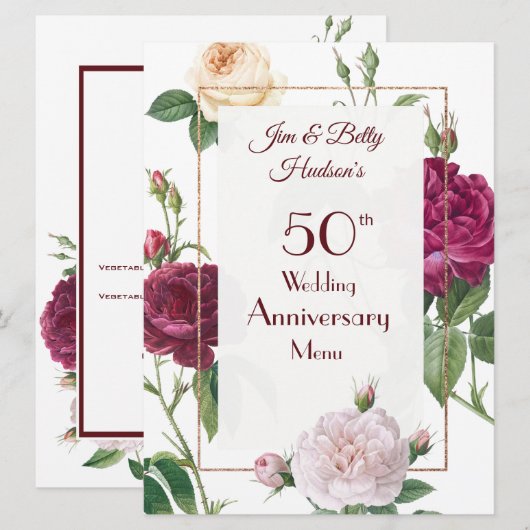 Een 50-jarig huwelijksjubileumfeest - Menu kaart (Voorkant / Achterkant)