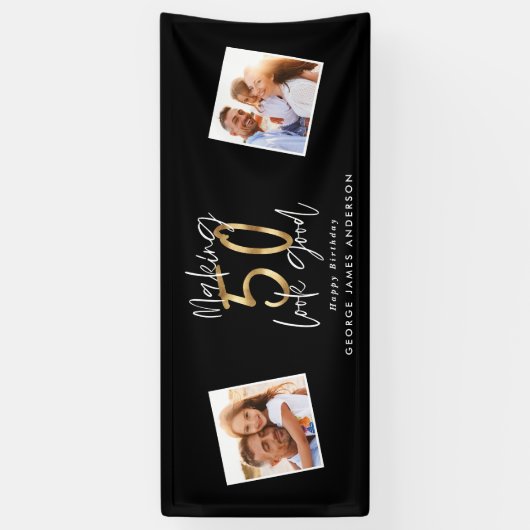 een 50 - jarige verjaardag met zwart en goud spandoek (Verticaal)