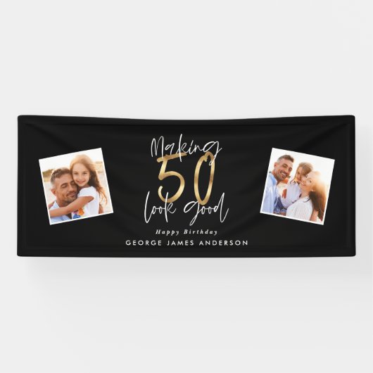 een 50 - jarige verjaardag met zwart en goud spandoek (Horizontaal)