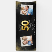 Een 50-jarige zwarte en gouden verjaardagsbanner spandoek (Verticaal)