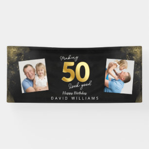 Een 50-jarige zwarte en gouden verjaardagsbanner spandoek