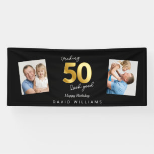 Een 50-jarige zwarte en gouden verjaardagsbanner spandoek