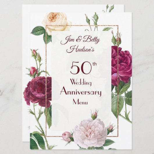 Een 50ste bruiloft Jubileum Party - Menu Kaart (Voorkant / Achterkant)