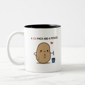 Een 6-pak en een aardappel tweekleurige koffiemok