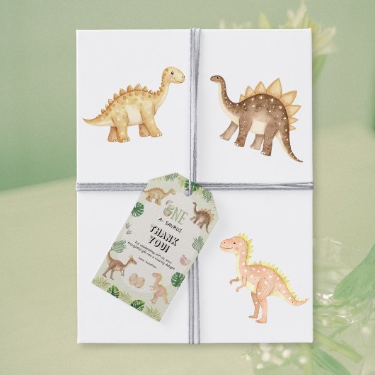 Een-a-Saurus 1e verjaardag cadeaubijsluiter Cadeaulabel