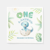 Een A-Saurus Boy Dinosaurus 1e Verjaardag Papier Servet (Voorkant)