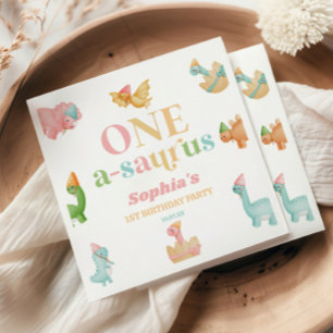 Eén A-Saurus Dinosaurus 1e Eerste Verjaardagsfeest Servet