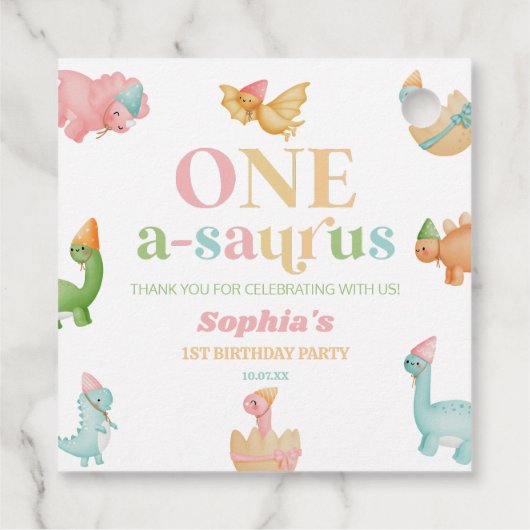 Een A-Saurus Dinosaurus 1e Verjaardagsfeest Bedankjes Labels (Achterkant)