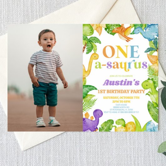 Een A-Saurus Dinosaurus 1e Verjaardagsfeest Kaart