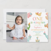 Een A-Saurus Dinosaurus 1e Verjaardagsfeest Kaart (Voorkant)