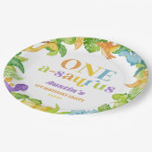 Een A-Saurus Dinosaurus 1e Verjaardagsfeest Papieren Bordje (Gekanteld)