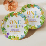 Een A-Saurus Dinosaurus 1e Verjaardagsfeest Papieren Bordje<br><div class="desc">Dit is een One A-Saurus Dinosaur 1e Verjaardagsfeestje Papier Borden!</div>