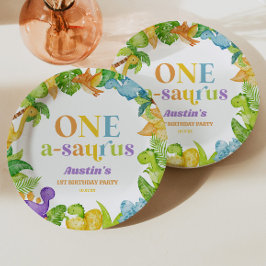 Een A-Saurus Dinosaurus 1e Verjaardagsfeest Papieren Bordje