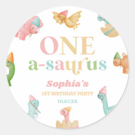 Een A-Saurus Dinosaurus 1e Verjaardagsfeest Ronde Sticker