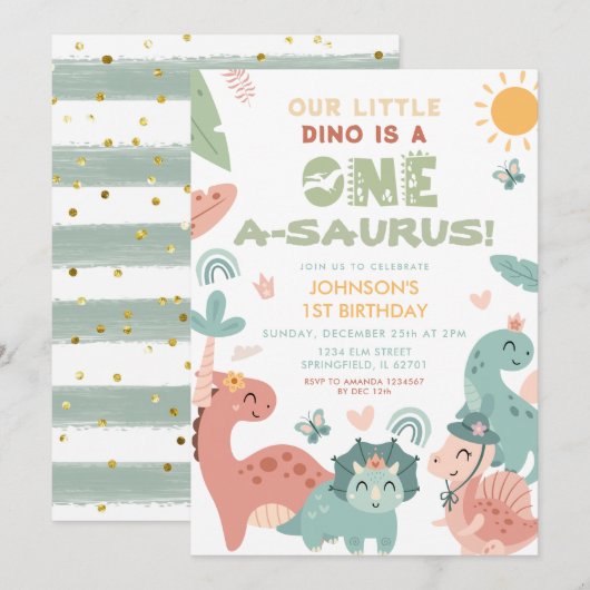 Een A-saurus dinosaurus Kind 1e verjaardag partij Kaart (Voorkant / Achterkant)