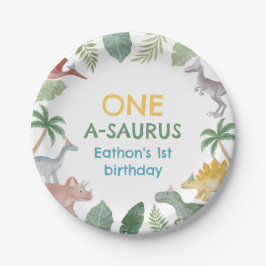 Eén A Saurus Dinosaurussen Jongens Verjaardag Papi Papieren Bordje