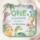 Een A-Saurus Jongen Dinosaurus 1e Verjaardag Papieren Bordje