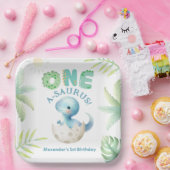 Een A-Saurus Jongen Dinosaurus 1e Verjaardag Papieren Bordje (Feest)