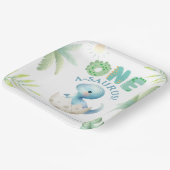 Een A-Saurus Jongen Dinosaurus 1e Verjaardag Papieren Bordje (Gebogen)