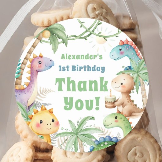 Een A-Saurus Jongen Dinosaurus 1e Verjaardag Ronde Sticker